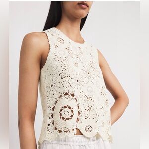 Rebellion Again Cream Crochet Top, Cropped, Floral, Boho Chic, Women's US M